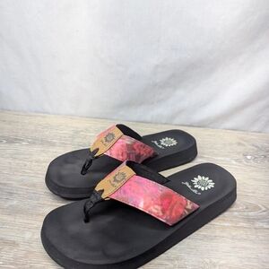 Yellow Box Pink Patterned Thong Sandals with Black Soles